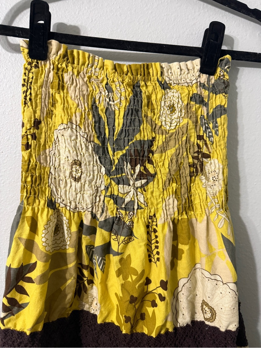 CuteY2K Yellow Floral Smocked Strapless Tiered Flowy Dress with Crochet Accents - Picture 4 of 7